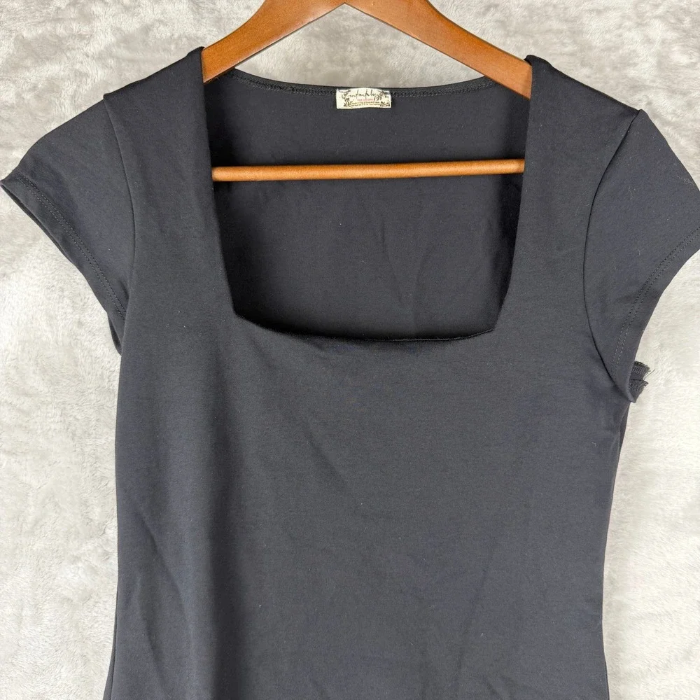 Free People Black Square Neck Cap‎ Sleeve Thong Bodysuit Women's Size large